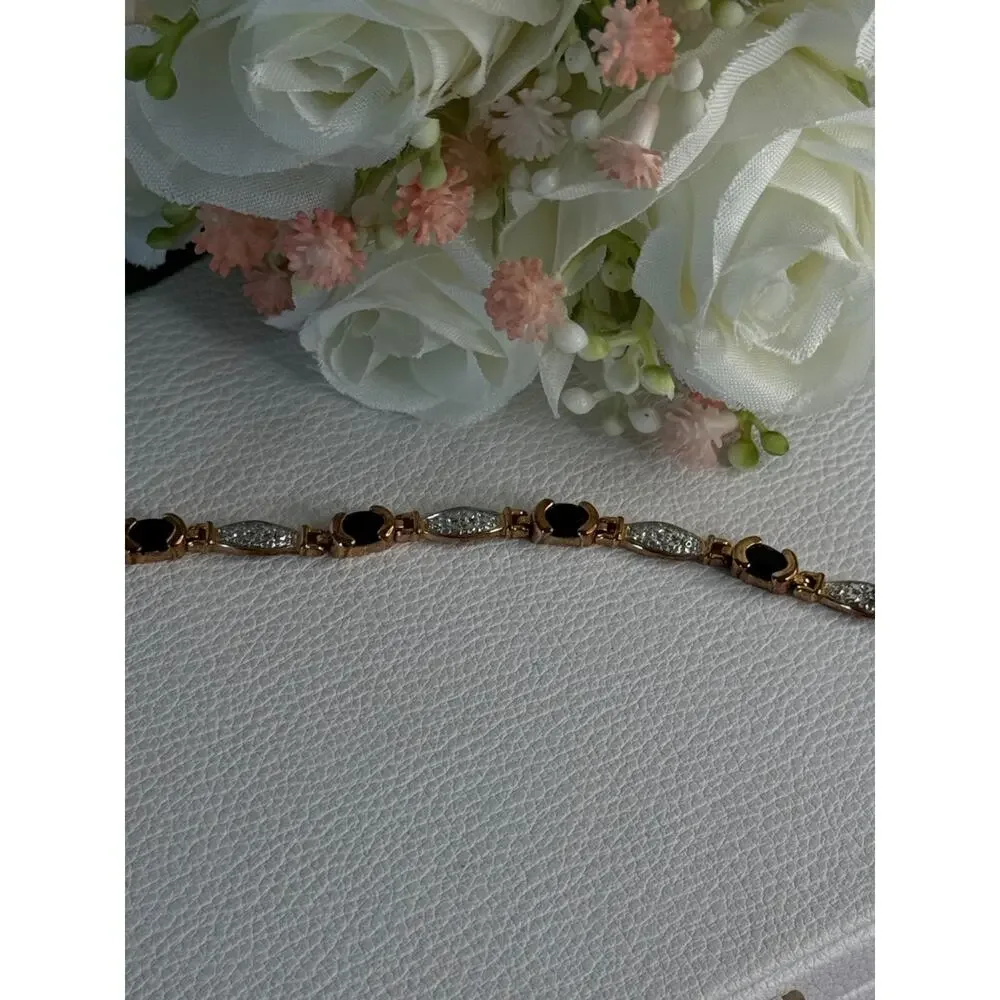 925 Sterling Silver Gold Plated Sapphire Bracelet Length 7.5 Inch